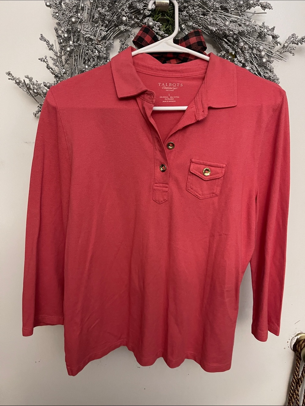 Talbots Women's Long-Sleeve Polo in Coral
